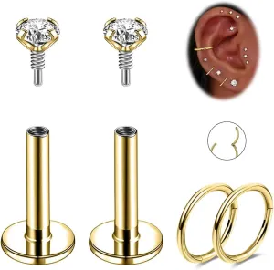 Nose Rings Stud Surgical Steel Internal Thread Piercing Jewelry Set Nose Medusa Lip Labret Hypoallergenic Clicker Hoop Septum Rings Cartilage Tragus Helix Conch Earrings for Women Men 16G 18G