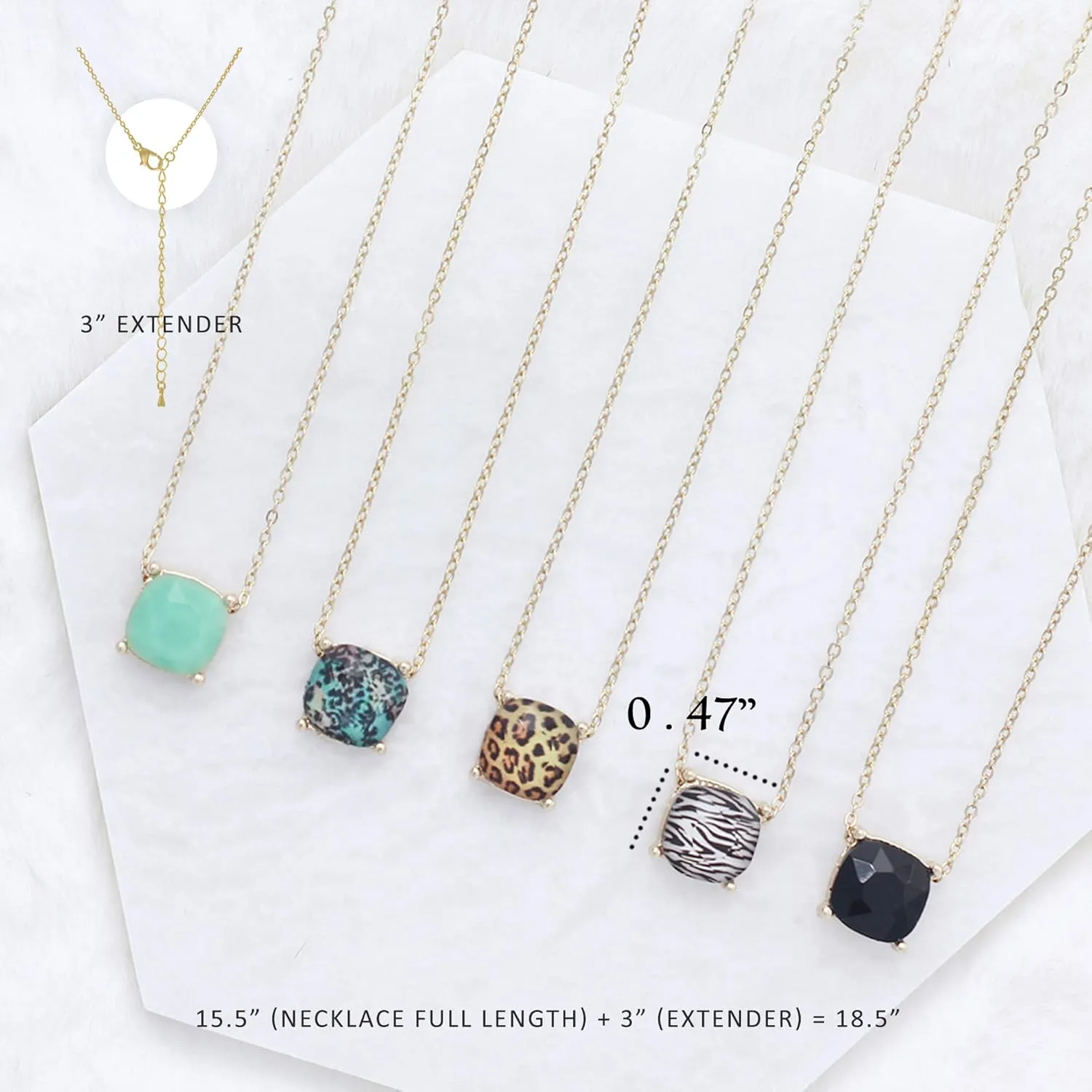 NTLX Pendant Necklace for Women - Dainty Cushion Cut Gemstone Necklace with 16-19 Chain - Simple, Delicate, Tasteful Acrylic Gems with a 14K Gold-Plated Brass Chain - Colorful Gems