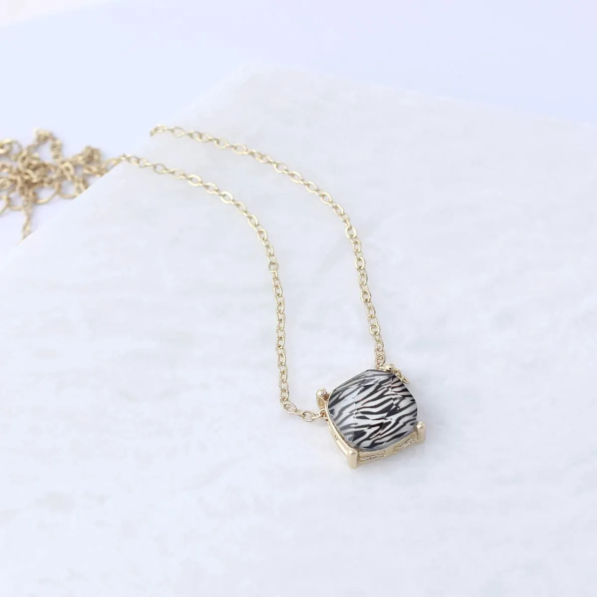 NTLX Pendant Necklace for Women - Dainty Cushion Cut Gemstone Necklace with 16-19 Chain - Simple, Delicate, Tasteful Acrylic Gems with a 14K Gold-Plated Brass Chain - Colorful Gems