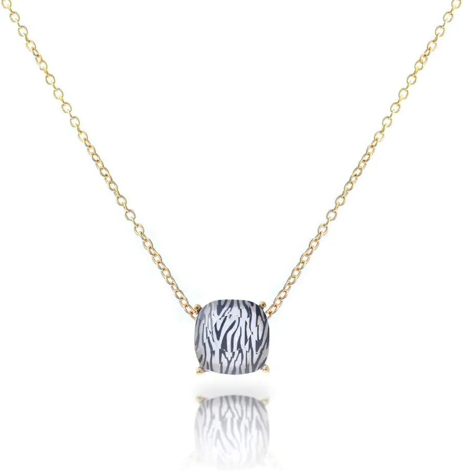 NTLX Pendant Necklace for Women - Dainty Cushion Cut Gemstone Necklace with 16-19 Chain - Simple, Delicate, Tasteful Acrylic Gems with a 14K Gold-Plated Brass Chain - Colorful Gems