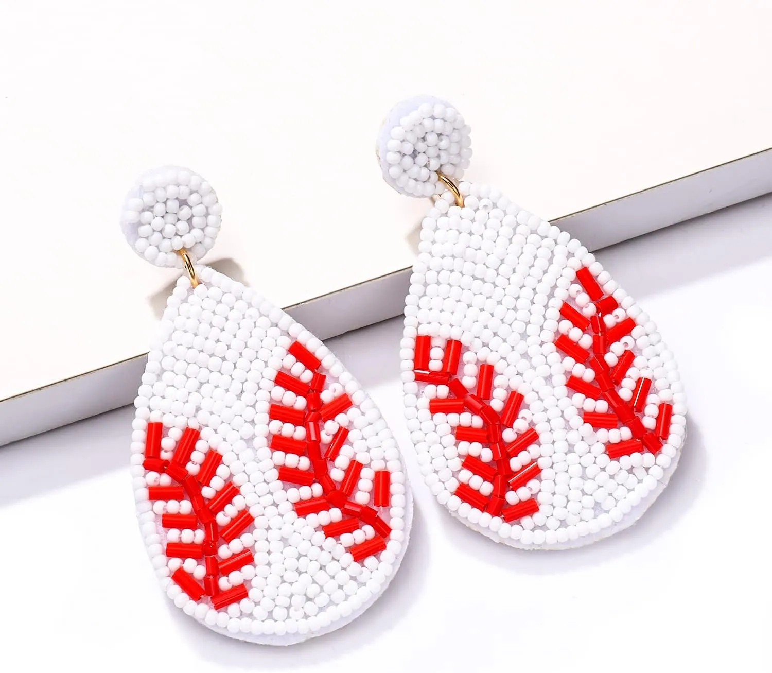 NVENF Beaded Baseball Earrings Sports Earrings for Women Handmade Bead Basketball Drop Dangle Earrings Holiday Party Game Jewelry Gifts