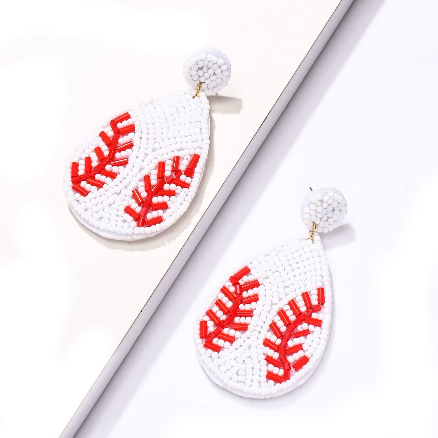 NVENF Beaded Baseball Earrings Sports Earrings for Women Handmade Bead Basketball Drop Dangle Earrings Holiday Party Game Jewelry Gifts