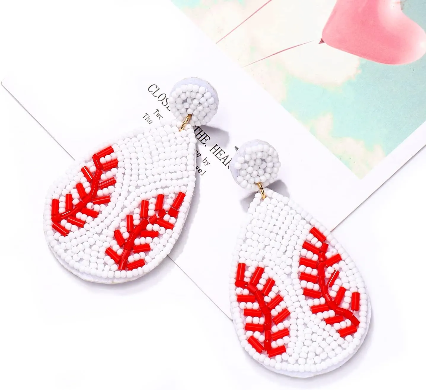 NVENF Beaded Baseball Earrings Sports Earrings for Women Handmade Bead Basketball Drop Dangle Earrings Holiday Party Game Jewelry Gifts