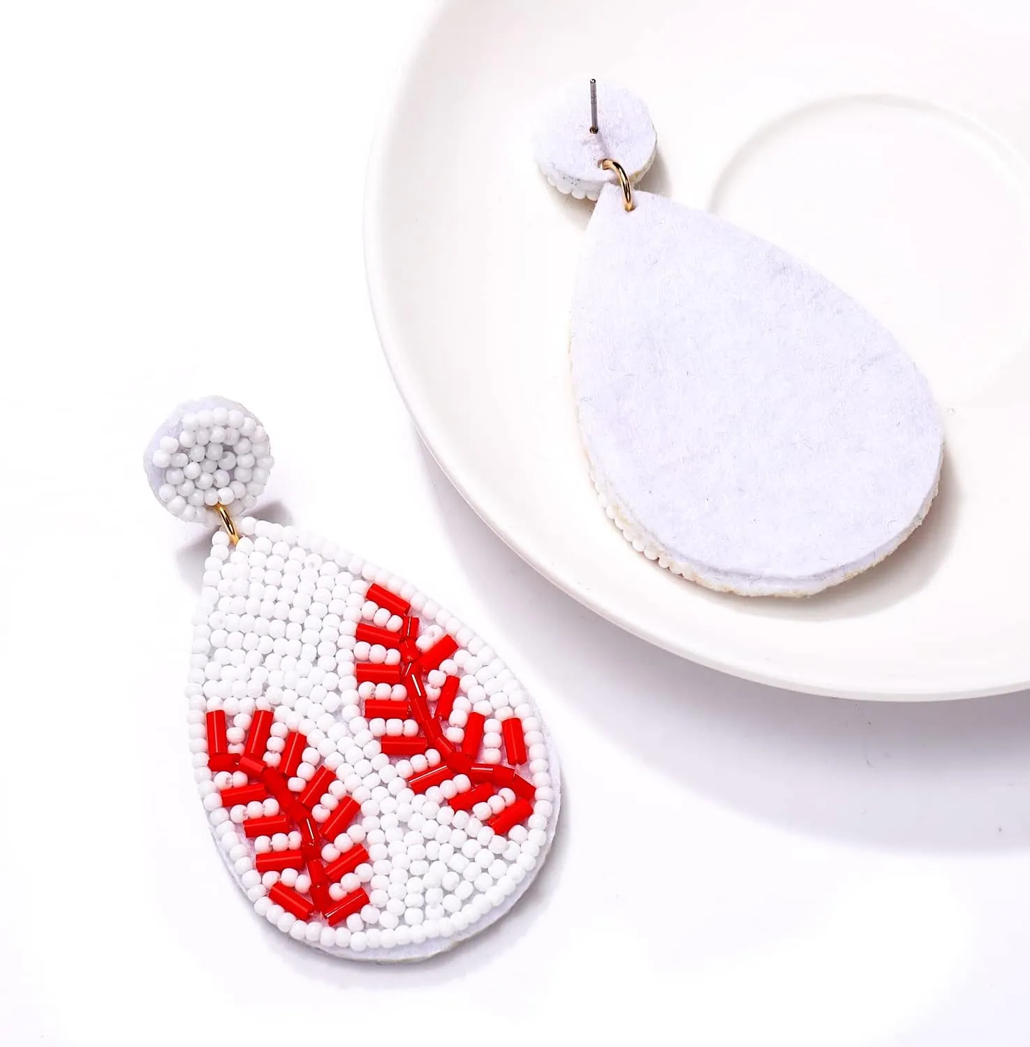 NVENF Beaded Baseball Earrings Sports Earrings for Women Handmade Bead Basketball Drop Dangle Earrings Holiday Party Game Jewelry Gifts