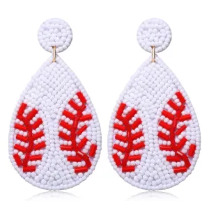 NVENF Beaded Baseball Earrings Sports Earrings for Women Handmade Bead Basketball Drop Dangle Earrings Holiday Party Game Jewelry Gifts