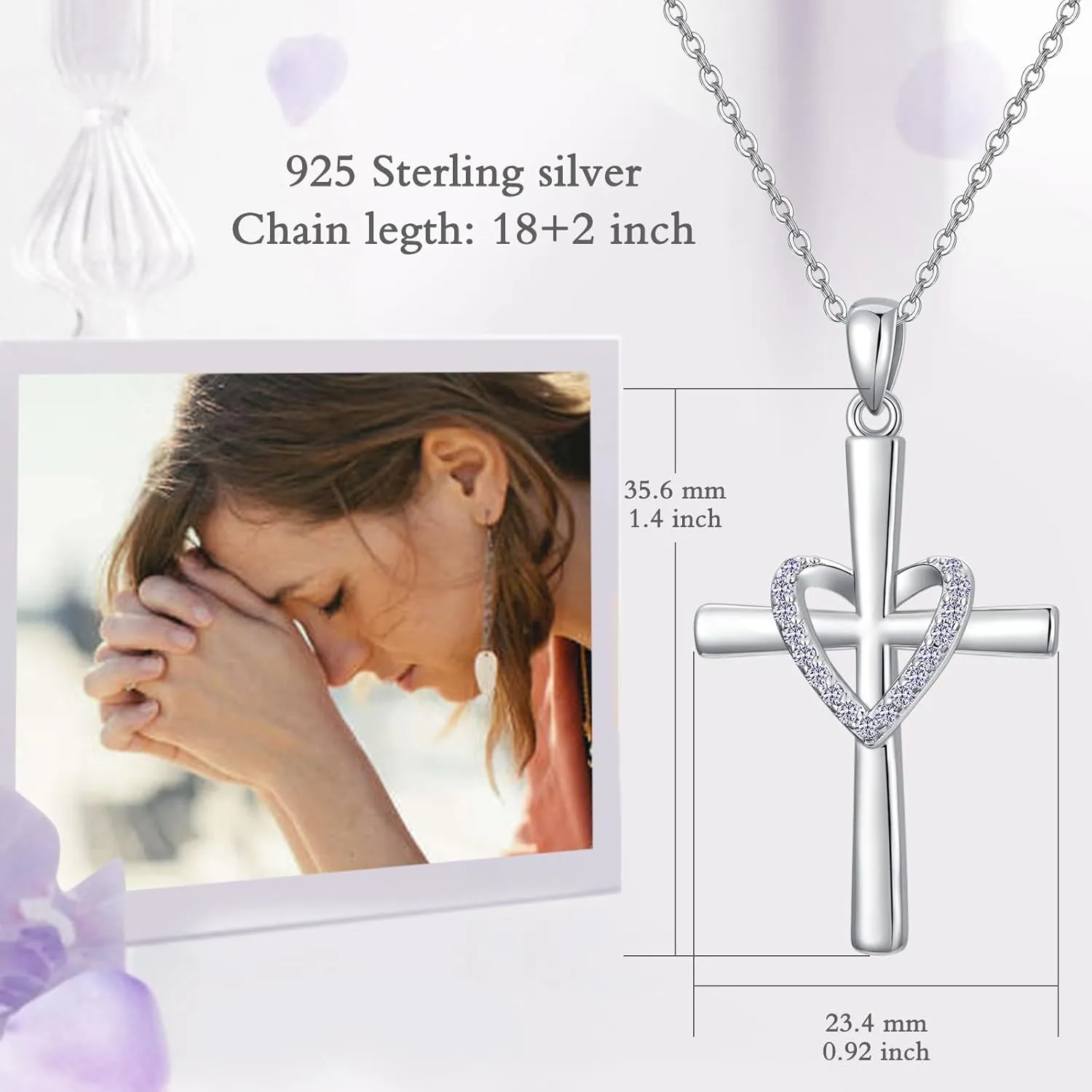 OCJ Christmas Gifts for Women Birthstone Cross Necklace 925 Sterling Silver Heart Cross Pendant Necklace Christian Jewelry gifts for Women Her Daughter Birthday Gifts for Her