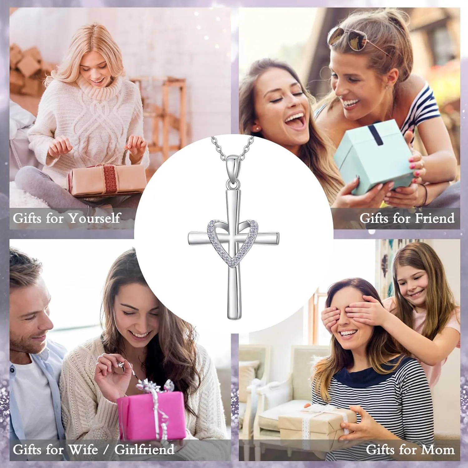 OCJ Christmas Gifts for Women Birthstone Cross Necklace 925 Sterling Silver Heart Cross Pendant Necklace Christian Jewelry gifts for Women Her Daughter Birthday Gifts for Her