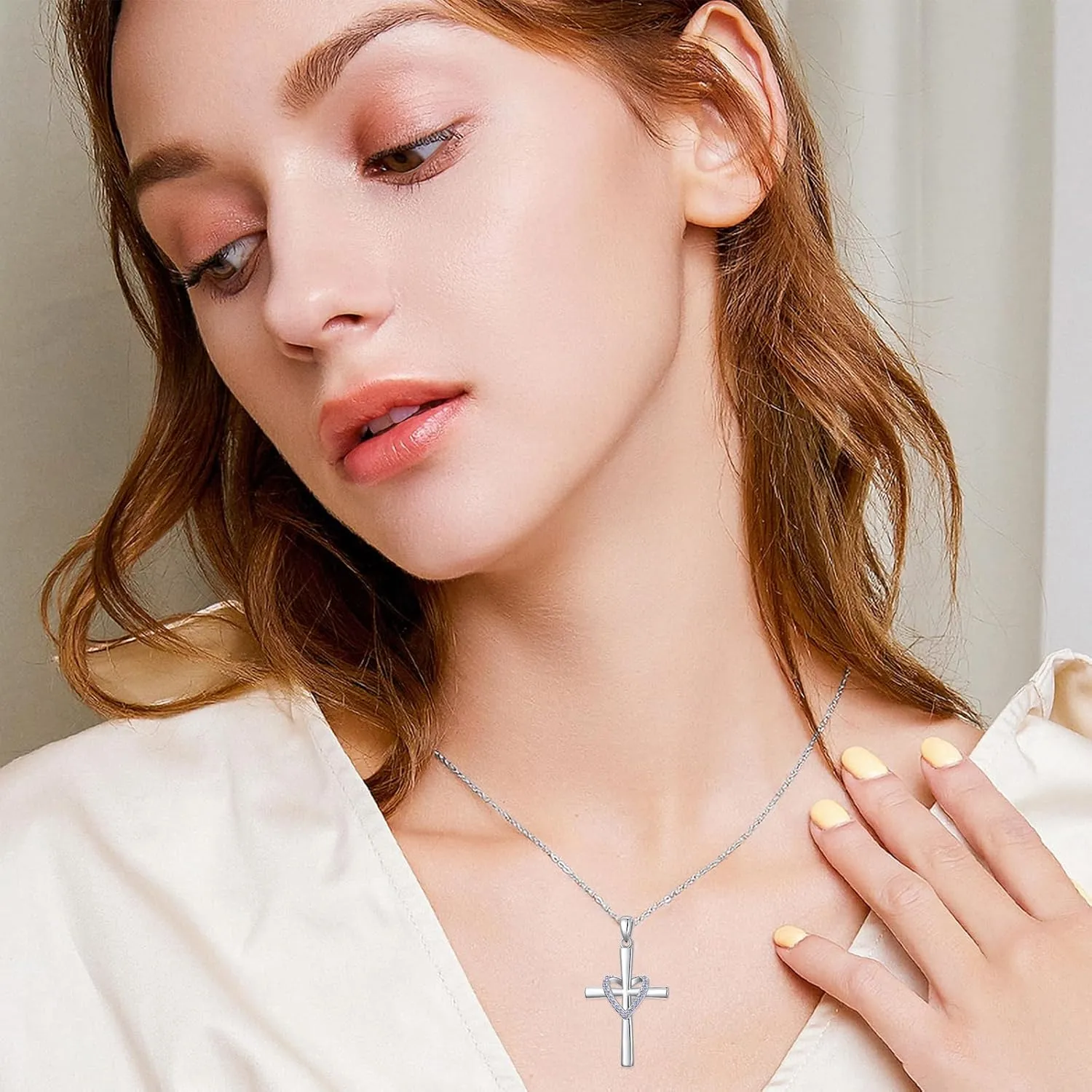 OCJ Christmas Gifts for Women Birthstone Cross Necklace 925 Sterling Silver Heart Cross Pendant Necklace Christian Jewelry gifts for Women Her Daughter Birthday Gifts for Her