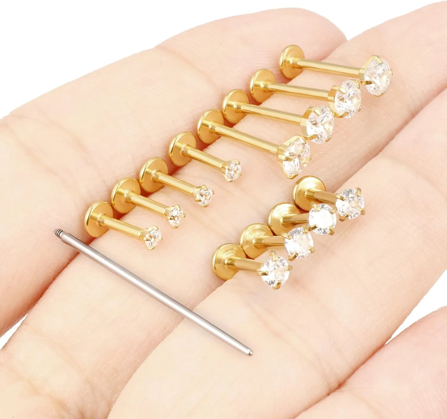Ocptiy 16G Labret Jewelry Stainless Steel Medusa Piercing Jewelry Monroe Lip Rings Different Size Tragus Nail Conch Helix Earring Stud Bar Length 6mm 8mm 10mm CZ Size 2mm 3mm 4mm