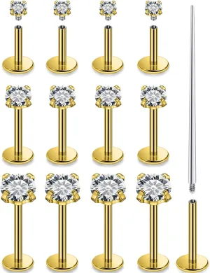 Ocptiy 16G Labret Jewelry Stainless Steel Medusa Piercing Jewelry Monroe Lip Rings Different Size Tragus Nail Conch Helix Earring Stud Bar Length 6mm 8mm 10mm CZ Size 2mm 3mm 4mm