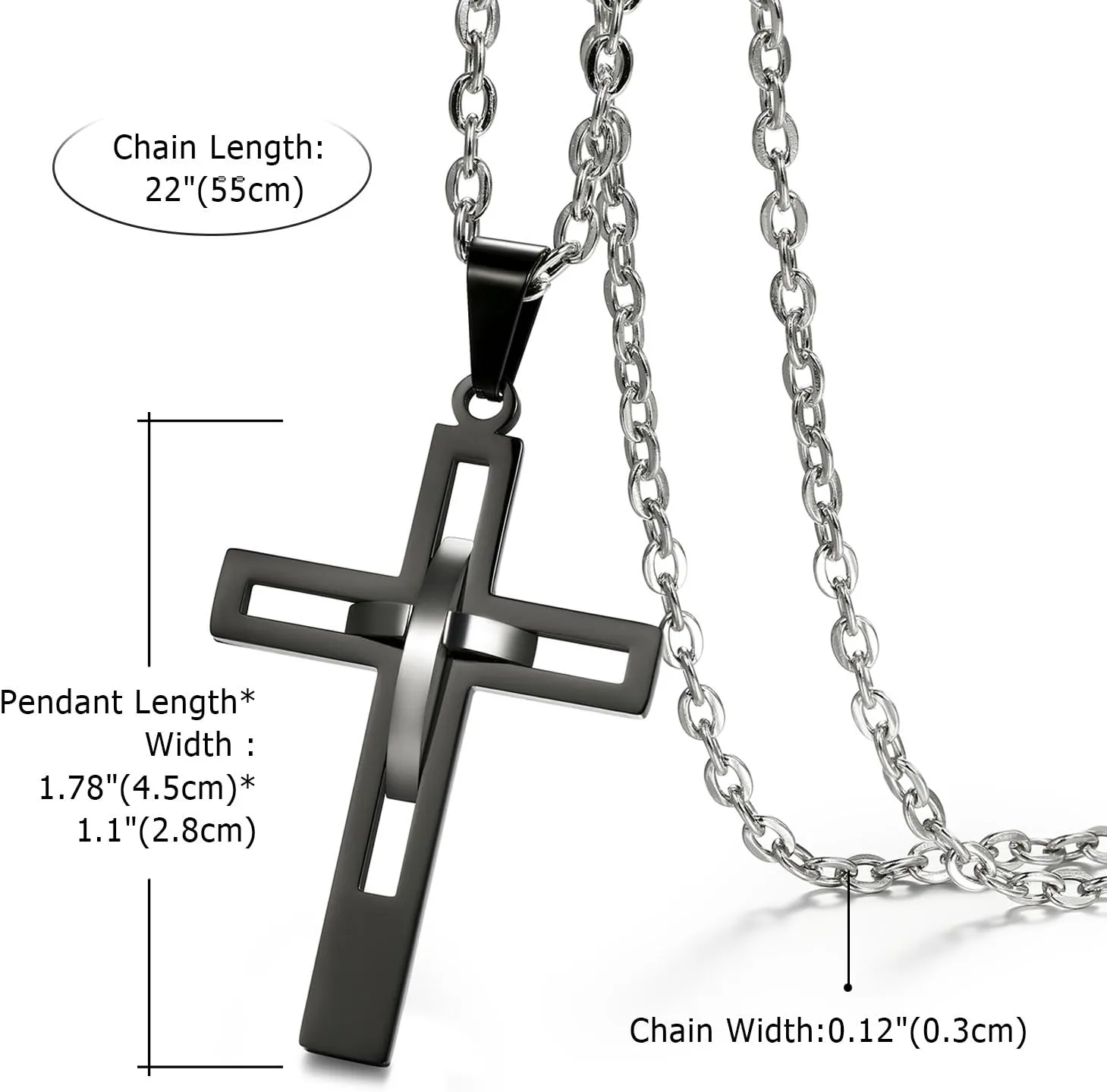 OIDEA Stainless Steel High Polish Hollow Openwork Cross Pendant Necklace for Men Women, Hypoallergenic, Silver, Gold, Black, Blue