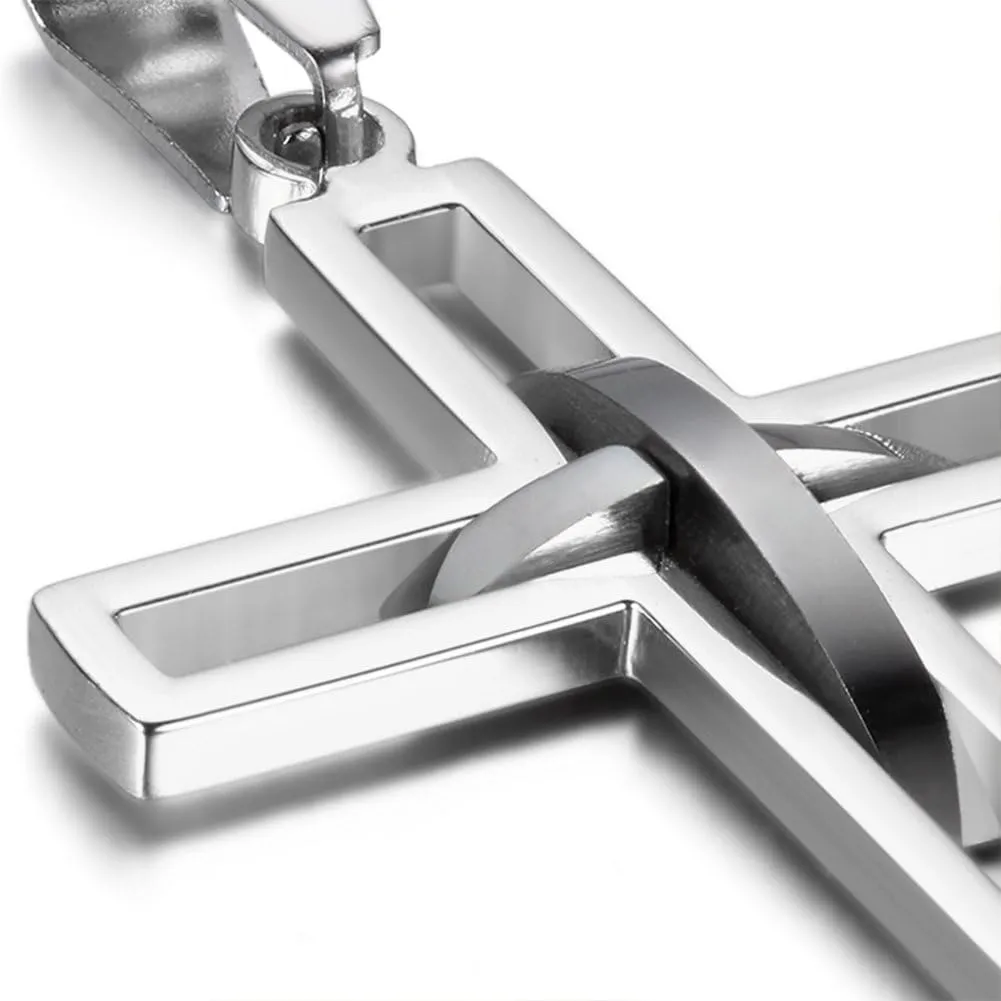 OIDEA Stainless Steel High Polish Hollow Openwork Cross Pendant Necklace for Men Women, Hypoallergenic, Silver, Gold, Black, Blue