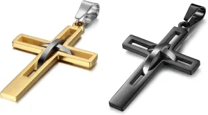 OIDEA Stainless Steel High Polish Hollow Openwork Cross Pendant Necklace for Men Women, Hypoallergenic, Silver, Gold, Black, Blue