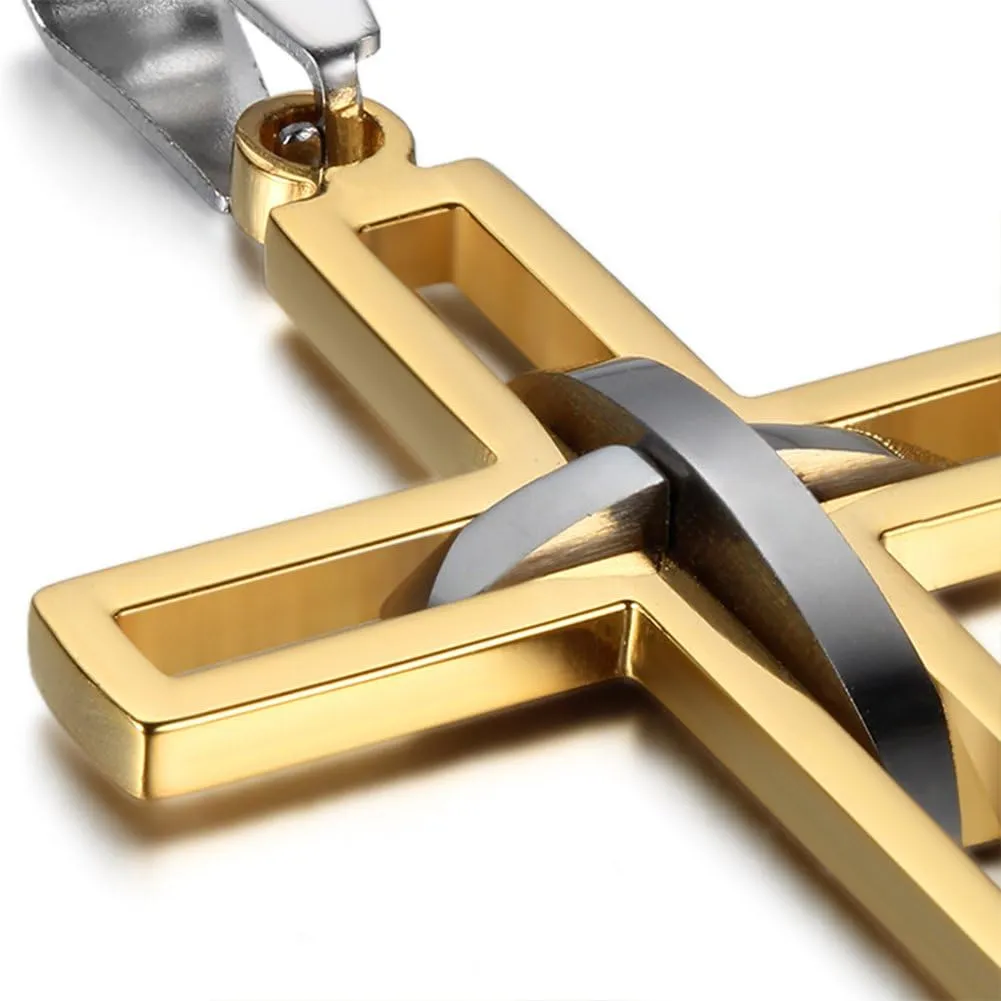 OIDEA Stainless Steel High Polish Hollow Openwork Cross Pendant Necklace for Men Women, Hypoallergenic, Silver, Gold, Black, Blue