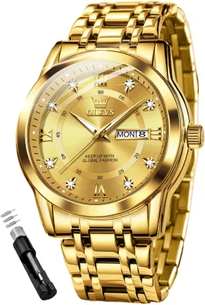 OLEVS Mens Diamond Watch Luxury Business Dress Wrist Watches Quartz Stainless Steel Waterproof Luminous Day Date