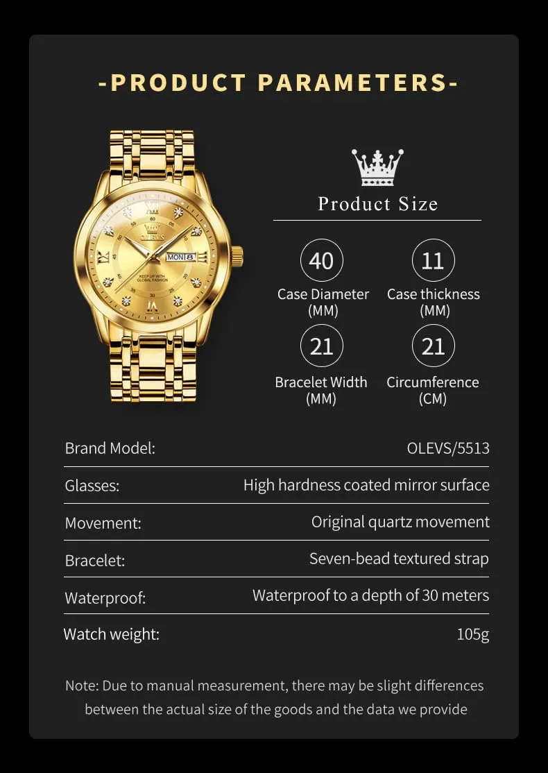 OLEVS Mens Diamond Watch Luxury Business Dress Wrist Watches Quartz Stainless Steel Waterproof Luminous Day Date