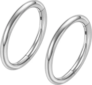 ONESING 2 PCS Nose Rings Hoops 14G 16G 18G 20G Surgical Steel Septum Rings Cartilage Tragus Round Hinged Nose Rings Piercing Jewelry for Women Men 6-12mm