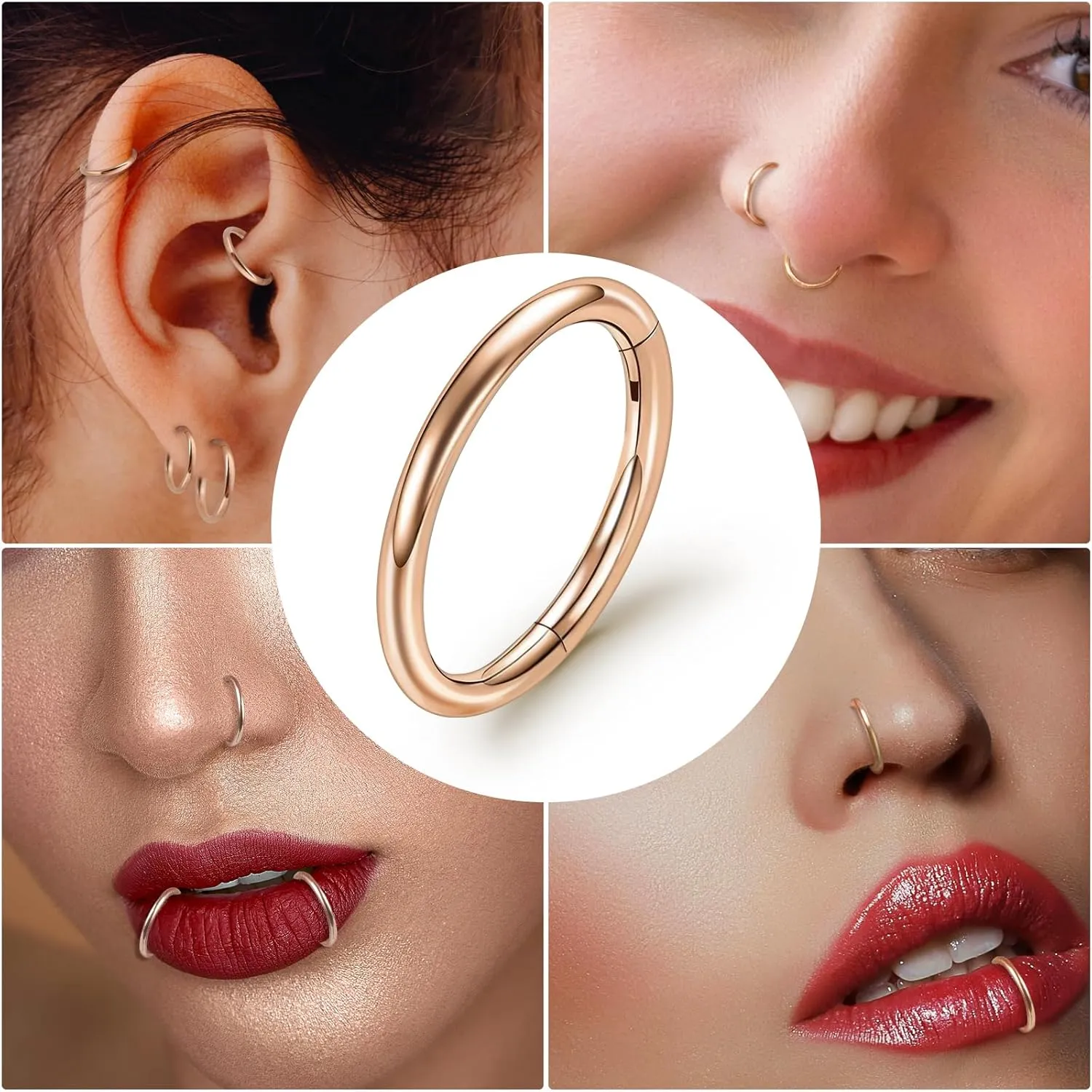 ONESING 2 PCS Nose Rings Hoops 14G 16G 18G 20G Surgical Steel Septum Rings Cartilage Tragus Round Hinged Nose Rings Piercing Jewelry for Women Men 6-12mm