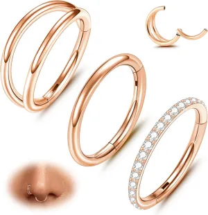 ONESING 3Pcs Nose Rings Hoops 16G 18G 20G Hoop Nose rings for Women 316L Surgical Steel Nose Hoops Hinged Cartilage Conch Septum Rings Double Hoop Nose Rings Tragus Earrings Nose Piercing Jewelry 6-12mm