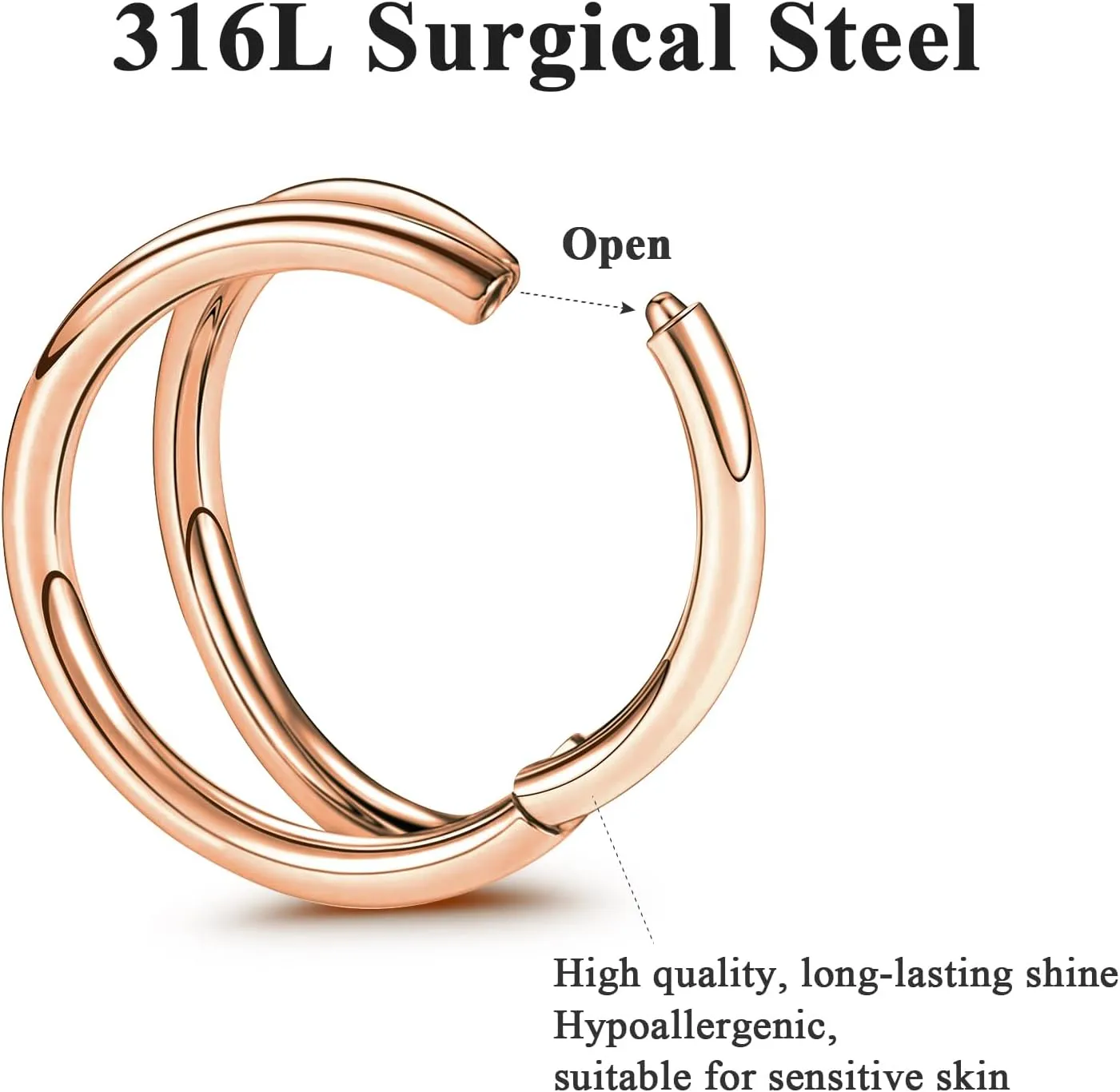 ONESING 3Pcs Nose Rings Hoops 16G 18G 20G Hoop Nose rings for Women 316L Surgical Steel Nose Hoops Hinged Cartilage Conch Septum Rings Double Hoop Nose Rings Tragus Earrings Nose Piercing Jewelry 6-12mm