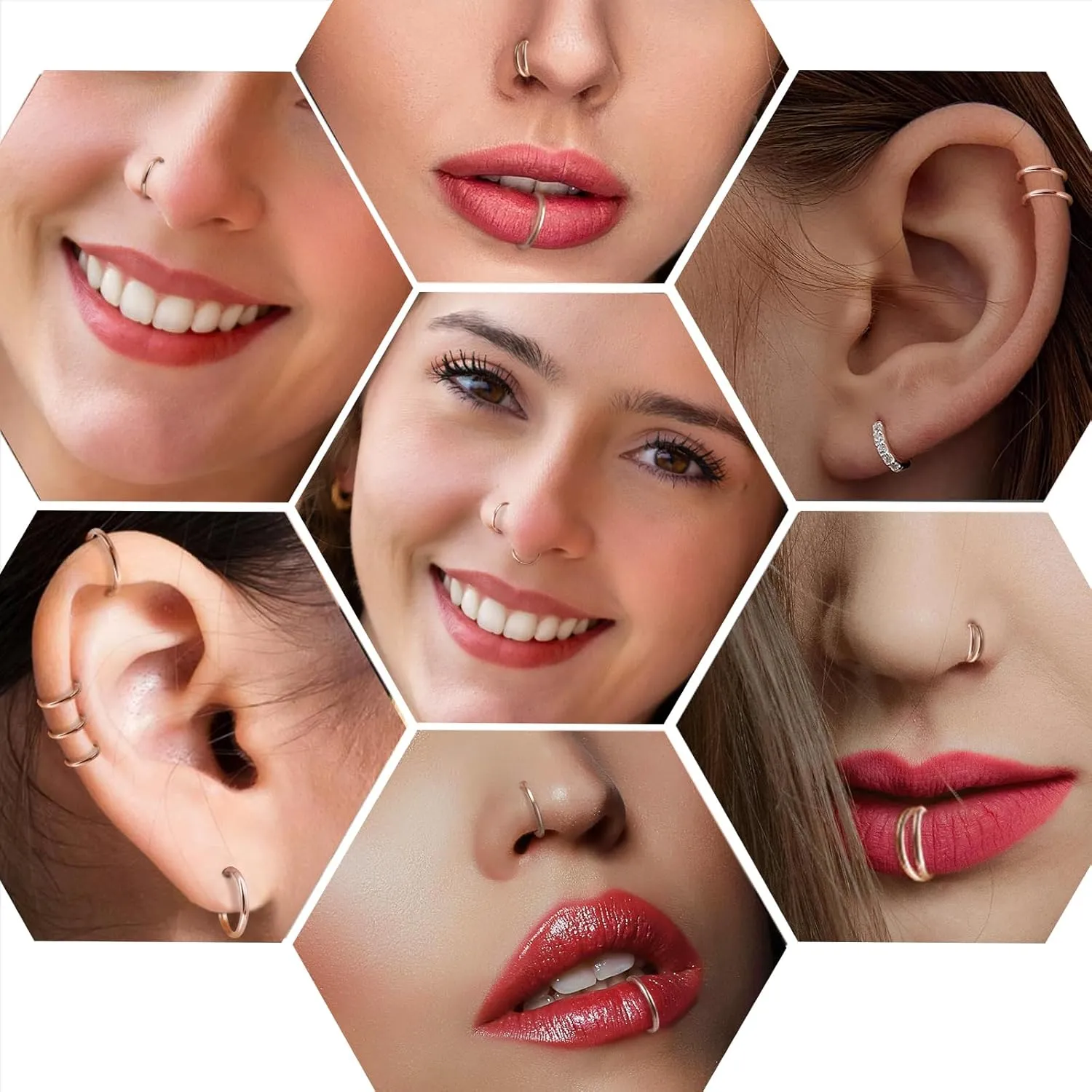 ONESING 3Pcs Nose Rings Hoops 16G 18G 20G Hoop Nose rings for Women 316L Surgical Steel Nose Hoops Hinged Cartilage Conch Septum Rings Double Hoop Nose Rings Tragus Earrings Nose Piercing Jewelry 6-12mm