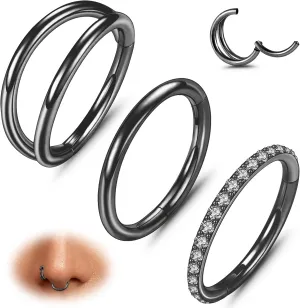 ONESING 3Pcs Nose Rings Hoops 16G 18G 20G Hoop Nose rings for Women 316L Surgical Steel Nose Hoops Hinged Cartilage Conch Septum Rings Double Hoop Nose Rings Tragus Earrings Nose Piercing Jewelry 6-12mm