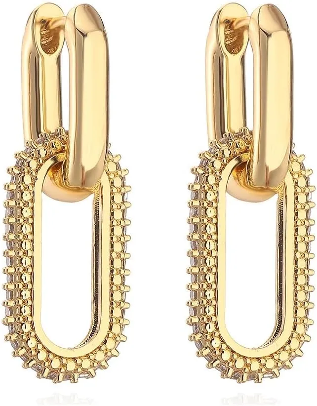 Orzeen Gold Earrings for Women, Trendy 14K Gold Plated Dainty Huggie Hoops, Lightweight Minimalist Paperclip Dangle Earrings, Hypoallergenic, Non-Tarnish Jewelry Gift for Women