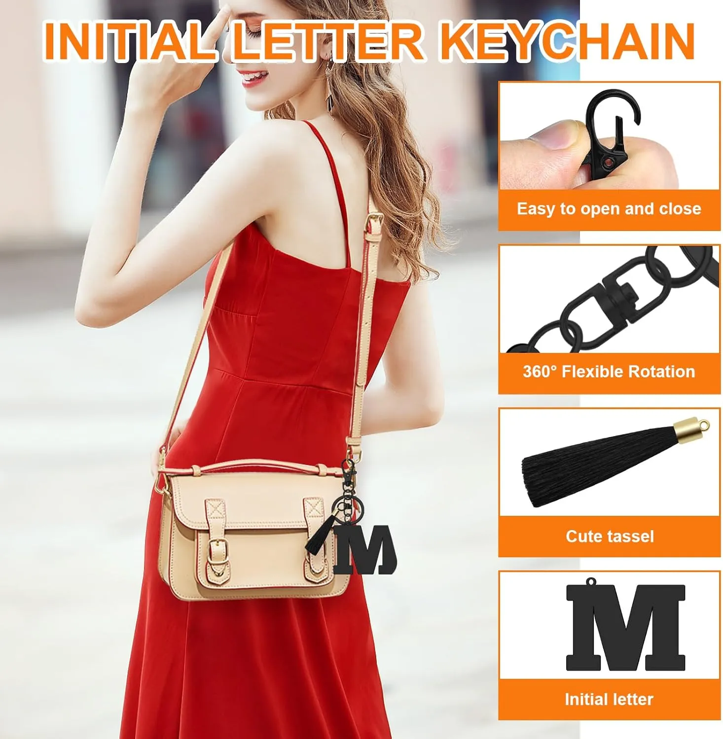 Oubaka Initial Monogram A-Z Keychain for Women, Cute Initial Letter Keychain with Tassel for Handbag Car Key Bag Keyring