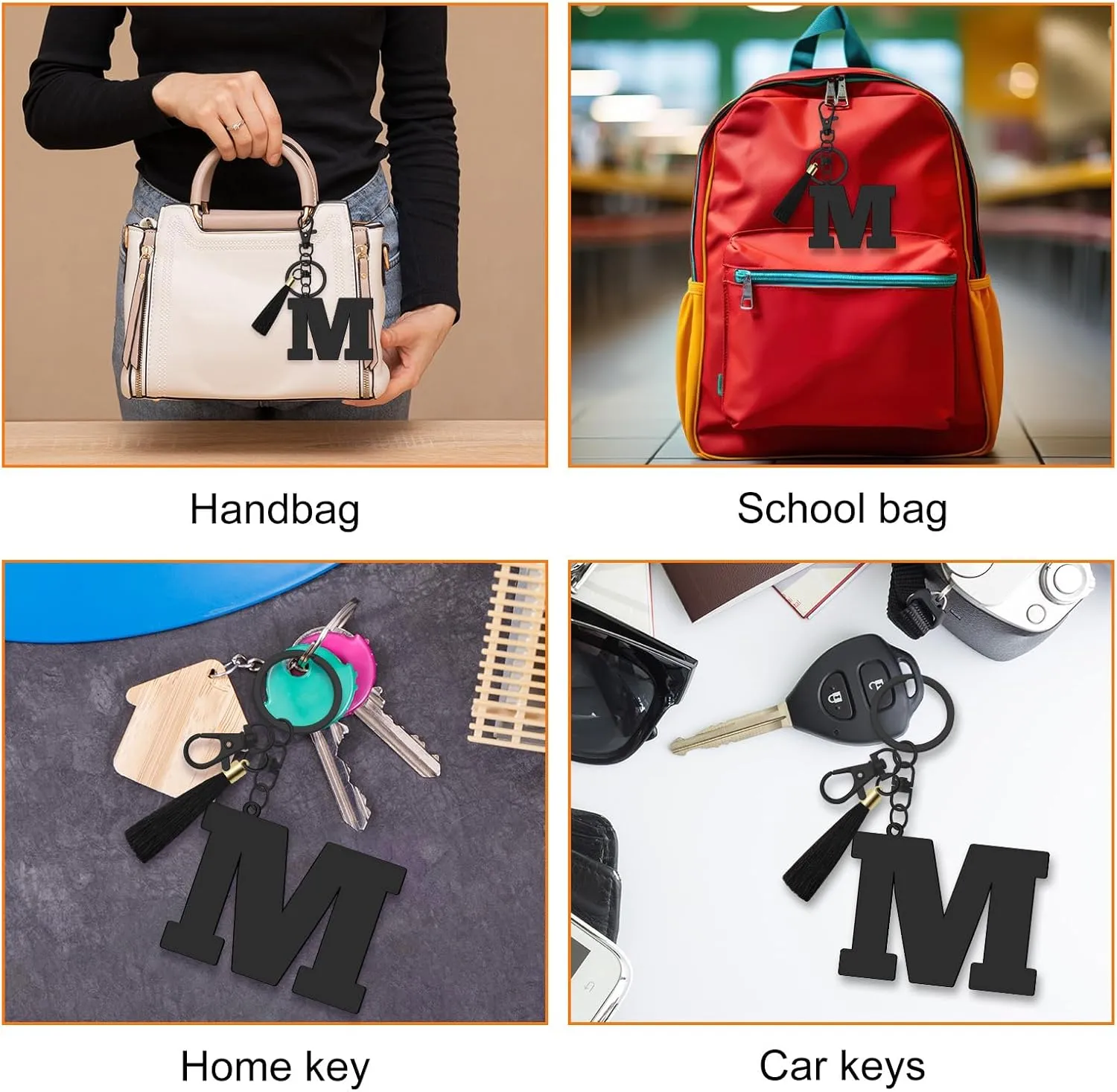 Oubaka Initial Monogram A-Z Keychain for Women, Cute Initial Letter Keychain with Tassel for Handbag Car Key Bag Keyring