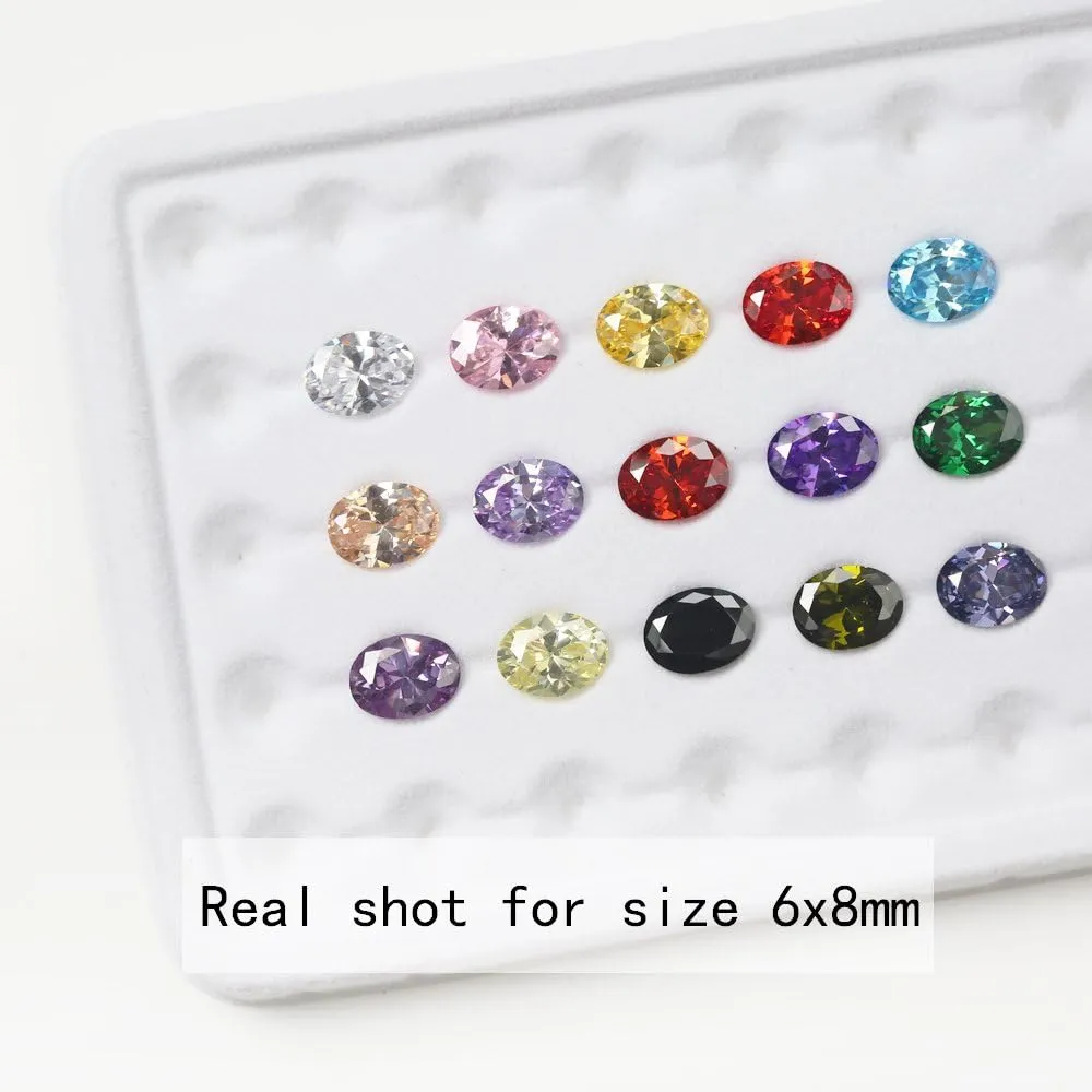 Oval Shape Cubic Zirconia Synthetic Gemstone Mix 15 Colors 5A Loose CZ Stone for Jewelry Making