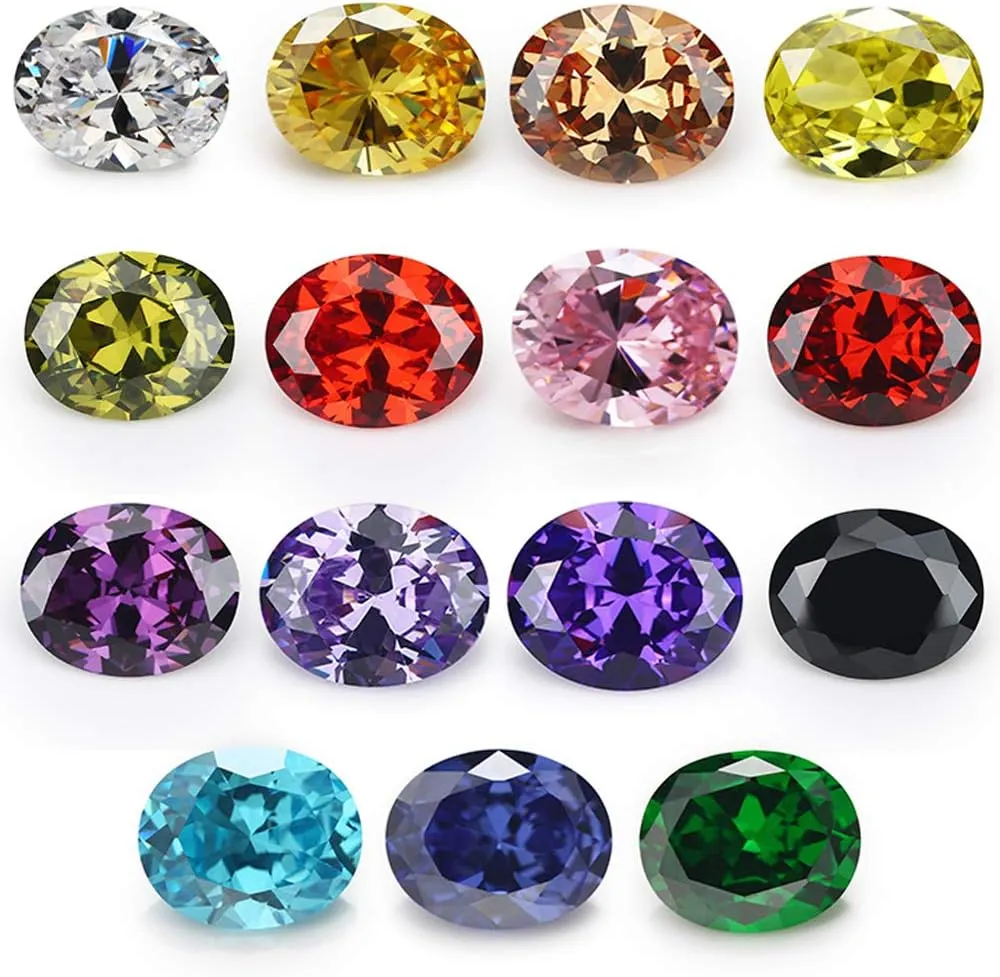 Oval Shape Cubic Zirconia Synthetic Gemstone Mix 15 Colors 5A Loose CZ Stone for Jewelry Making