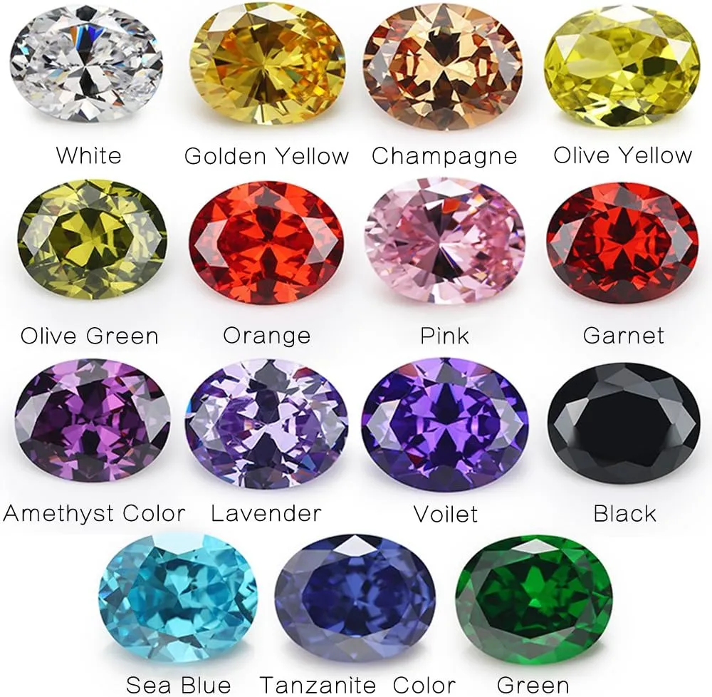 Oval Shape Cubic Zirconia Synthetic Gemstone Mix 15 Colors 5A Loose CZ Stone for Jewelry Making