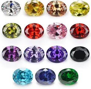 Oval Shape Cubic Zirconia Synthetic Gemstone Mix 15 Colors 5A Loose CZ Stone for Jewelry Making