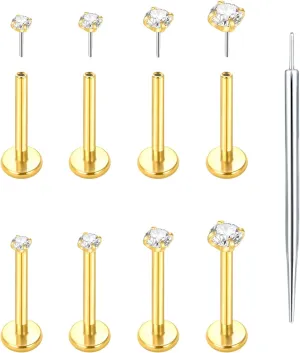 Oveta Threadless Push in Lip Rings 16G/18G/20G Labret Jewelry CZ Lip Studs Stainless Steel Cartilage Earrings for Women Monroe Medusa Piercing Jewelry 6/7/8/10/12mm Bar Length