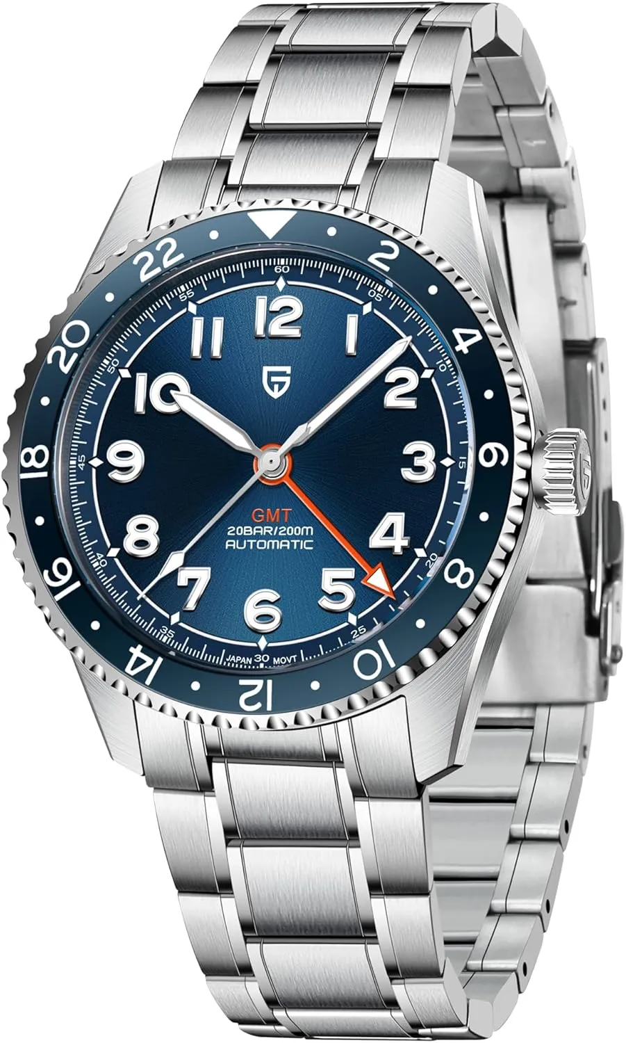 Pagani Design Men's Watch Automatic GMT Wristwatch for Men with Stainless Steel Strap Japan NH34A Movement Sapphire Glass Waterproof Luminous Classic Business