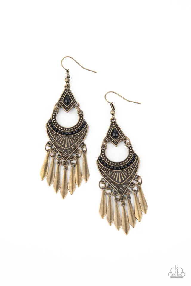Paparazzi Earring ~ Trailblazer Beam - Brass