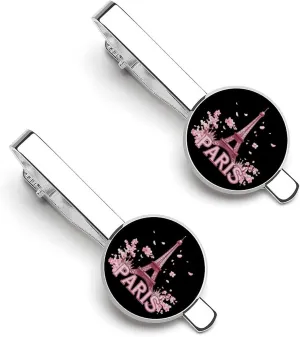 Paris Eiffel Tower Men's Tie Clip Tie Bar Round Tie Clasp Classic Tie Tack Pins Jewelry Accessories