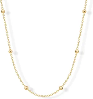 PAVOI 14K Gold Plated Small Bead Ball Chain Necklace for Women - Adjustable Dainty Gold Beaded Necklace - Trendy Choker Chain Layering Jewelry