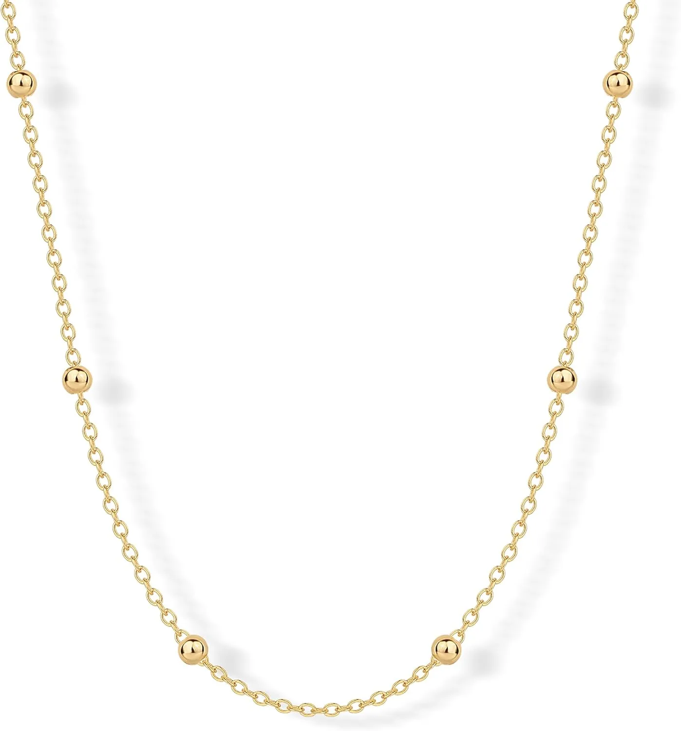 PAVOI 14K Gold Plated Small Bead Ball Chain Necklace for Women - Adjustable Dainty Gold Beaded Necklace - Trendy Choker Chain Layering Jewelry