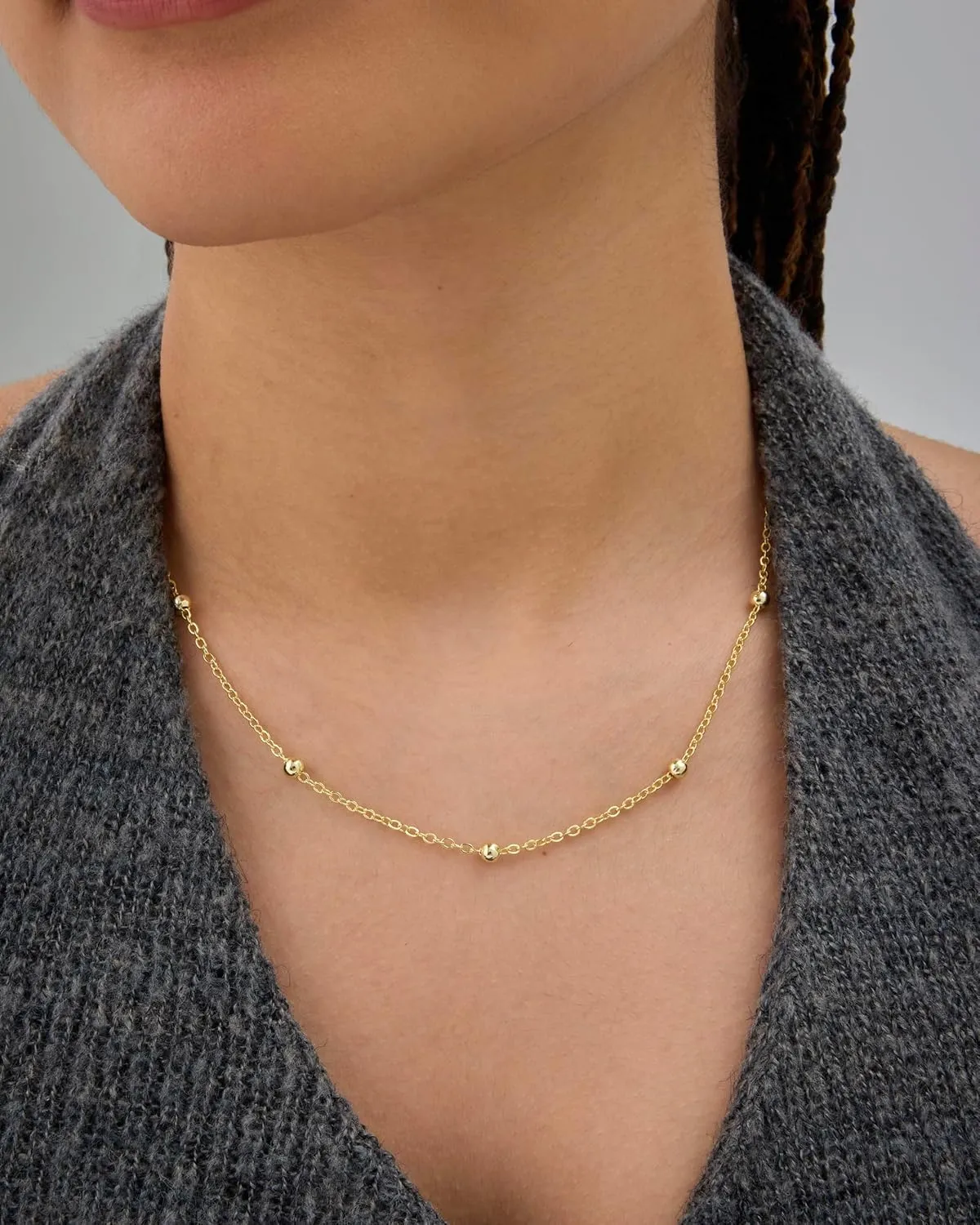 PAVOI 14K Gold Plated Small Bead Ball Chain Necklace for Women - Adjustable Dainty Gold Beaded Necklace - Trendy Choker Chain Layering Jewelry