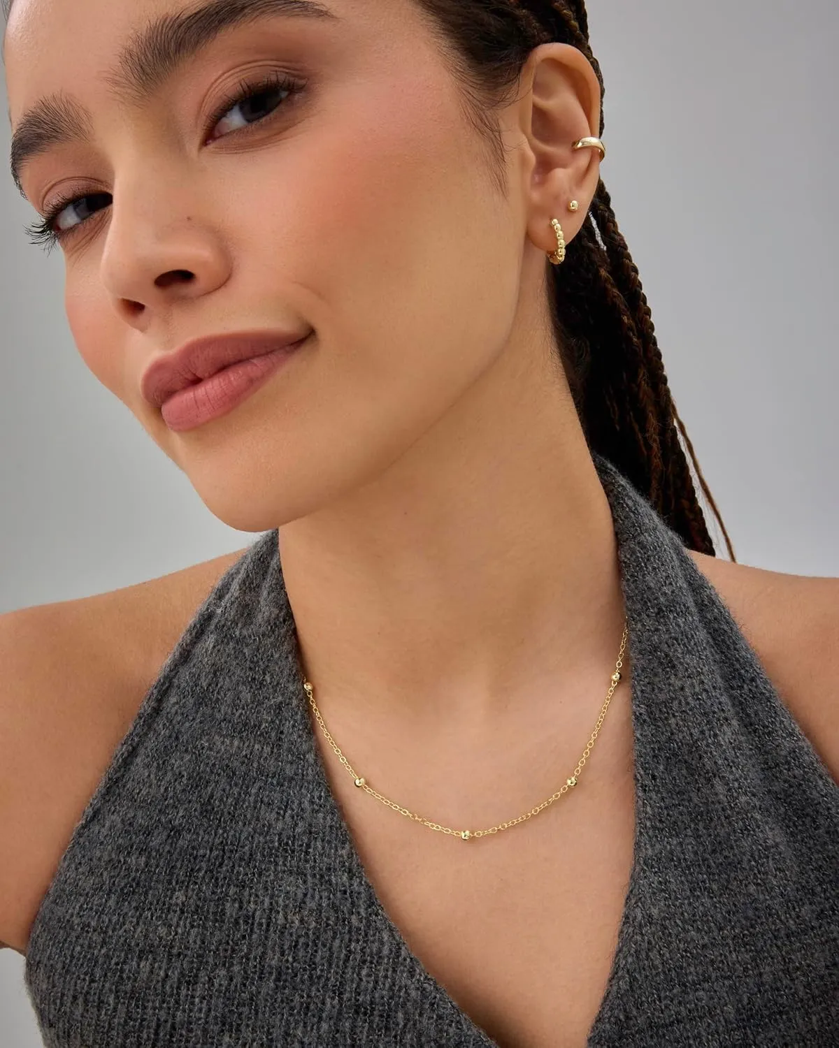 PAVOI 14K Gold Plated Small Bead Ball Chain Necklace for Women - Adjustable Dainty Gold Beaded Necklace - Trendy Choker Chain Layering Jewelry