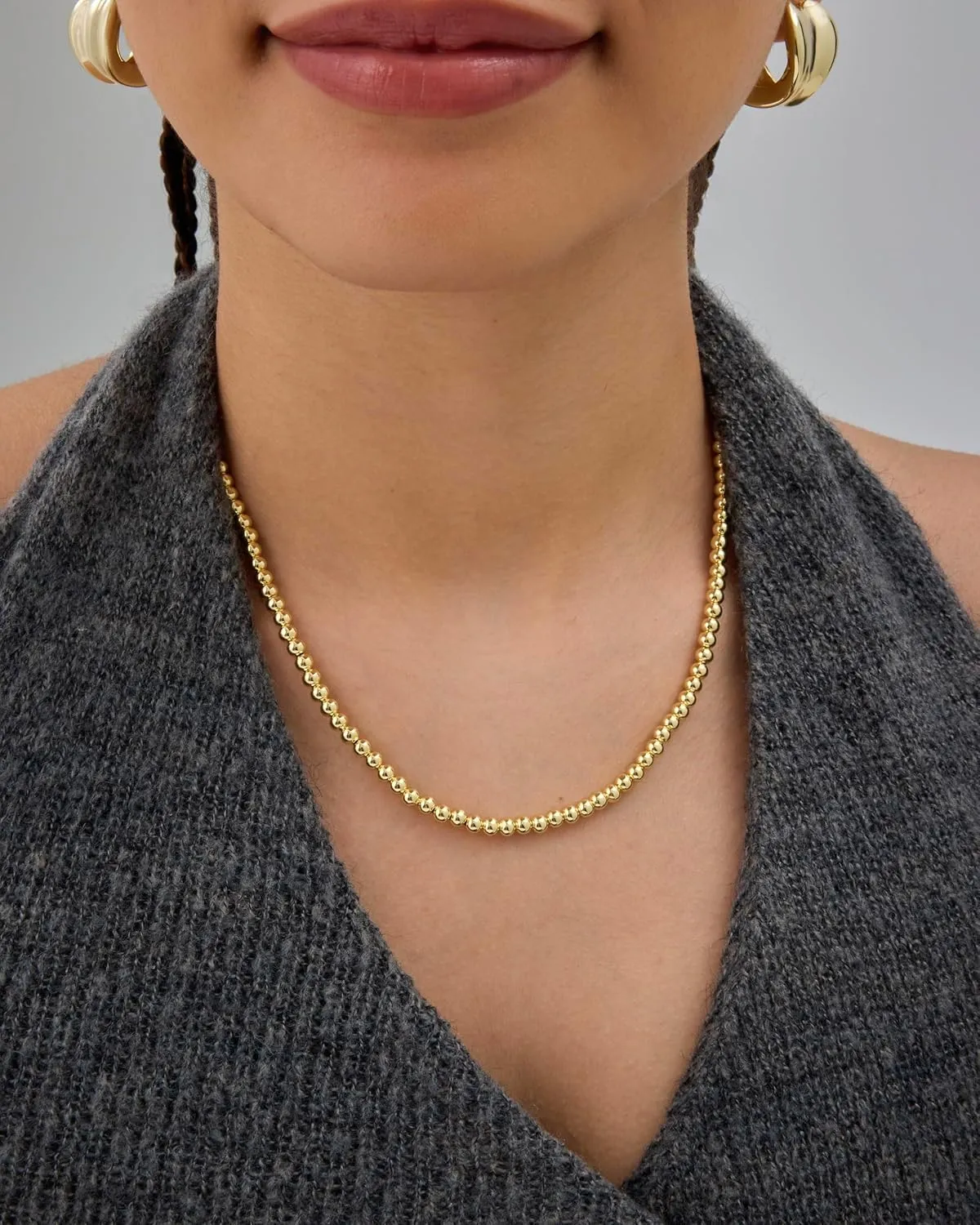 PAVOI 14K Gold Plated Small Bead Ball Chain Necklace for Women - Adjustable Dainty Gold Beaded Necklace - Trendy Choker Chain Layering Jewelry