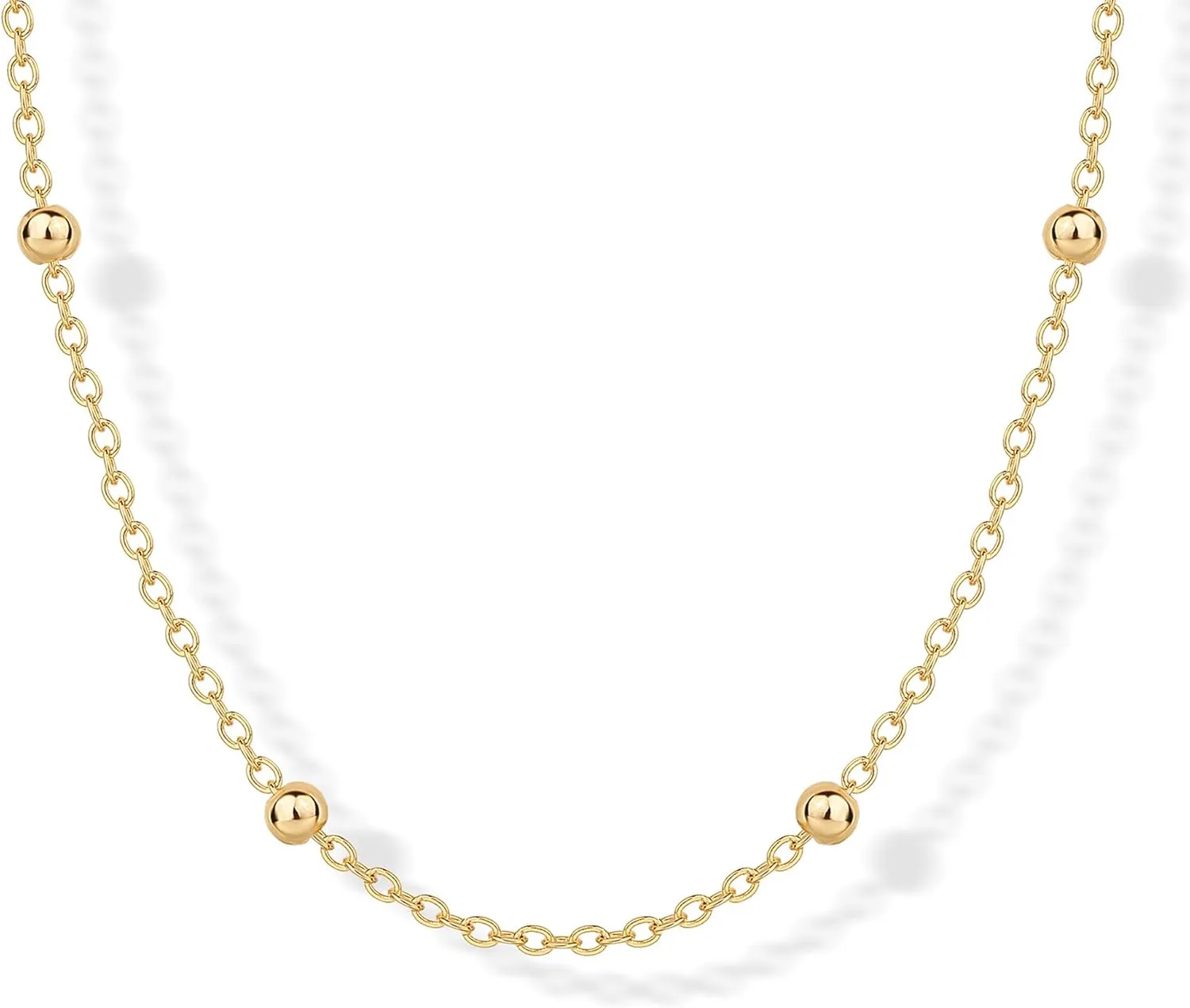 PAVOI 14K Gold Plated Small Bead Ball Chain Necklace for Women - Adjustable Dainty Gold Beaded Necklace - Trendy Choker Chain Layering Jewelry