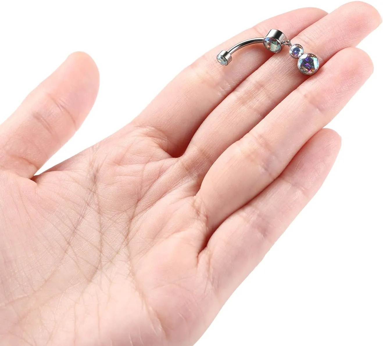 PEAKLINK Dangly Belly Button Ring 14G Titanium Belly Barbell G23 Jewelry Dangle Navel Ring 10mm Internally Threaded Long Curved Barbell for Women with CZ