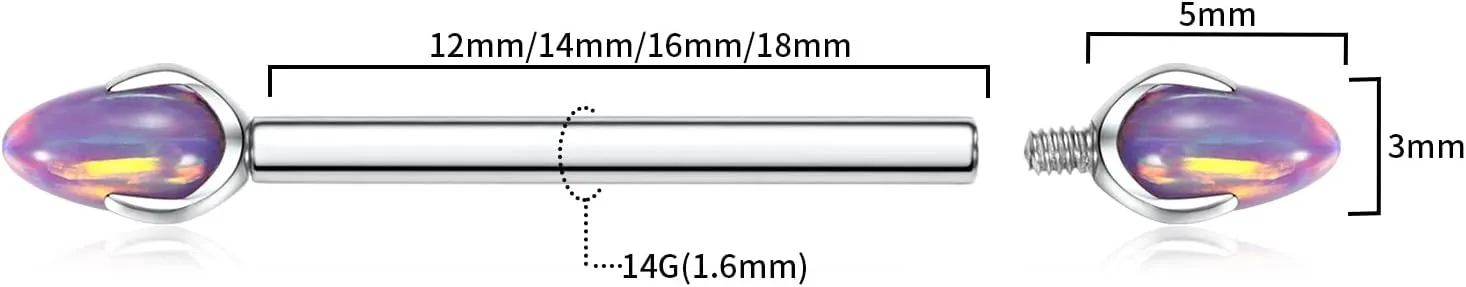 PEAKLINK Nipple Ring Internally Threaded Nipple Barbell 14G Nipple Piercing Jewelry G23 Titanium Nipple Bar Nipple Body Piercing Jewelry for Women 12mm to 16mm