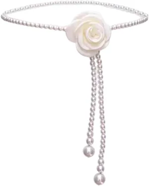 Pearl Belt Flower Pearl Chain Belt for Women Dresses Camellia Pearl Waist Chain White Belt Belly Body Chains Wedding Belt for Bridal Prom Jewelry Gift