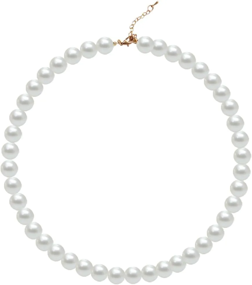 Pearl Necklace for Women, 4/6/8/10mm White Imitation Pearl Necklace, Round Faux Glass Pearl Necklace, Pearl Choker Necklace, Elegant Wedding Parties Necklace
