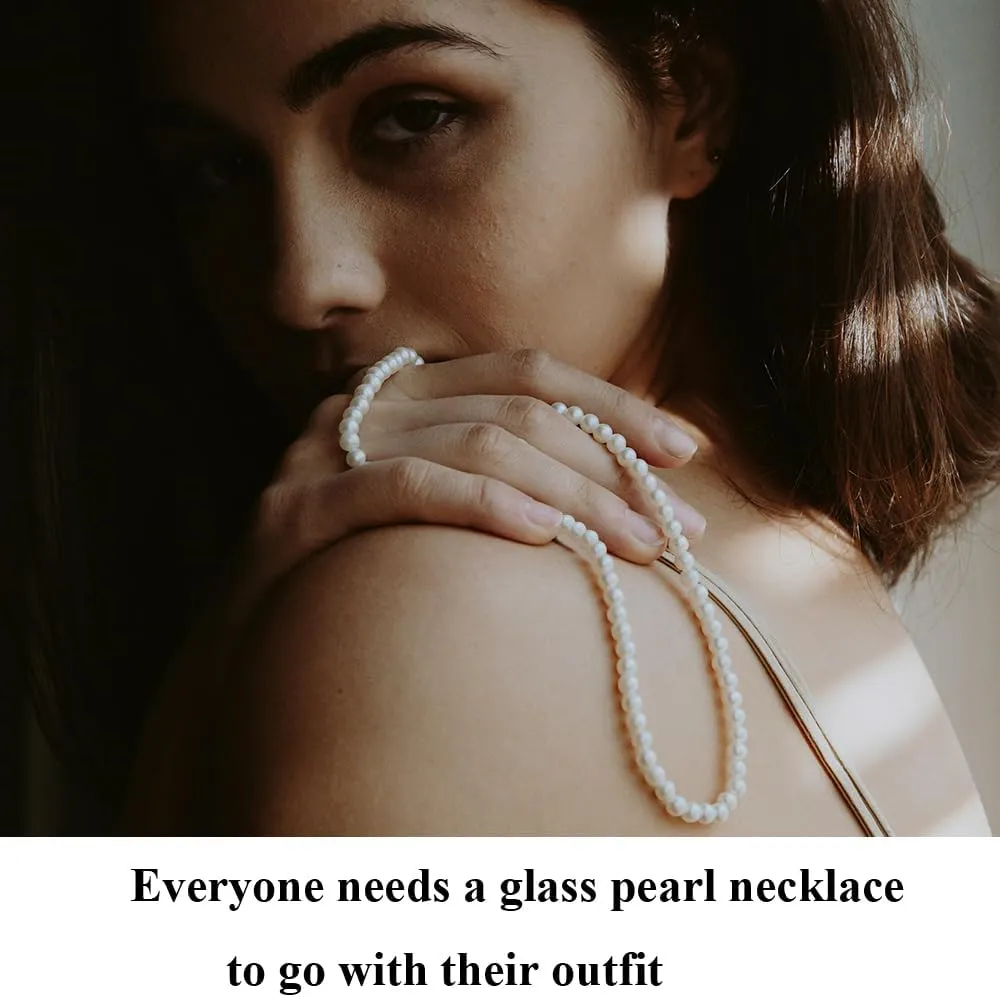 Pearl Necklace for Women, 4/6/8/10mm White Imitation Pearl Necklace, Round Faux Glass Pearl Necklace, Pearl Choker Necklace, Elegant Wedding Parties Necklace