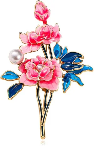 Peony Flower Brooch Elegant Enamel Peony Brooch Lapel Pins Pink Blue Flower Brooch Clothing Hat Suit Bag Jewelry Accessories for Women