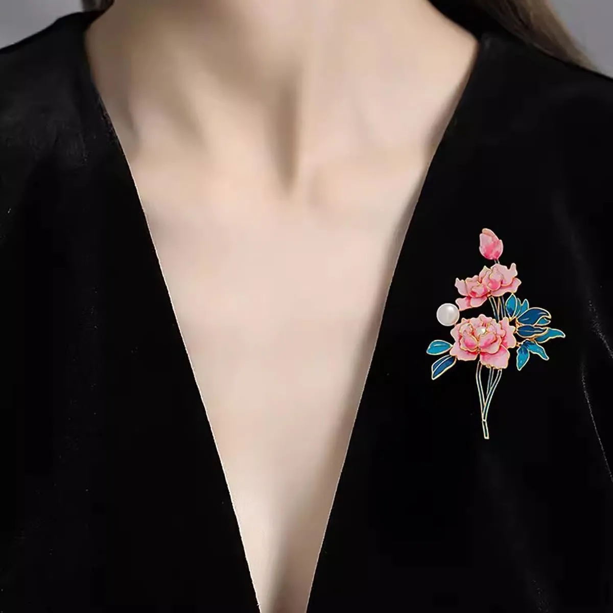Peony Flower Brooch Elegant Enamel Peony Brooch Lapel Pins Pink Blue Flower Brooch Clothing Hat Suit Bag Jewelry Accessories for Women